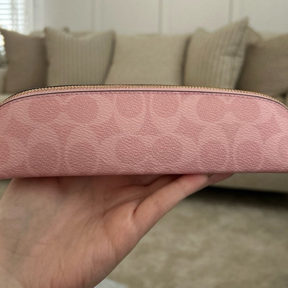 coach powder pink pencil case in signature canvas
